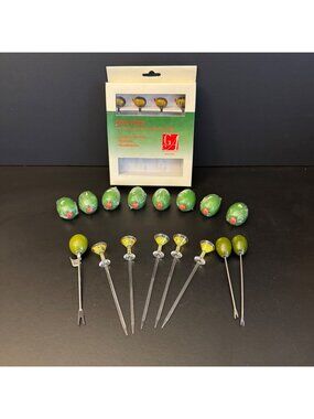 Olive & Martini-Themed Decorative Picks Set Includes 4 Olive Picks With Box Reus